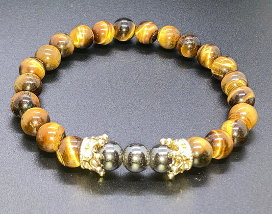 Hematite/ Tiger’s eye & Tiger’s eye / Hematite 8mm matching charm bracelets