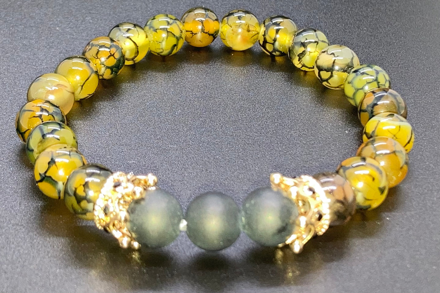 Matte Onyx/ Dragon’s Vein Agate & Dragon’s Vein Agate/ Matte Onyx 8mm matching charm bracelets