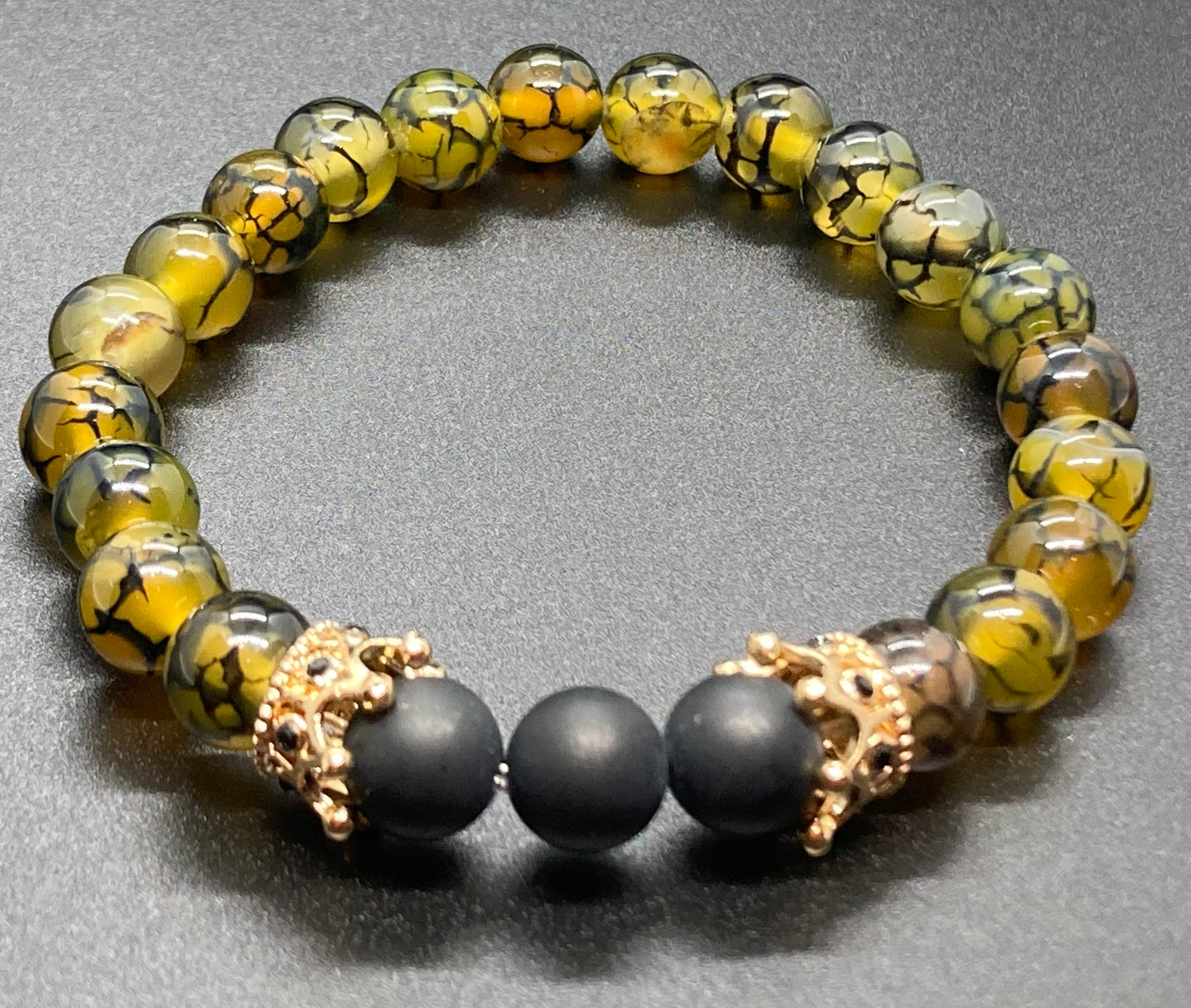 Matte Onyx/ Dragon’s Vein Agate & Dragon’s Vein Agate/ Matte Onyx 8mm matching charm bracelets