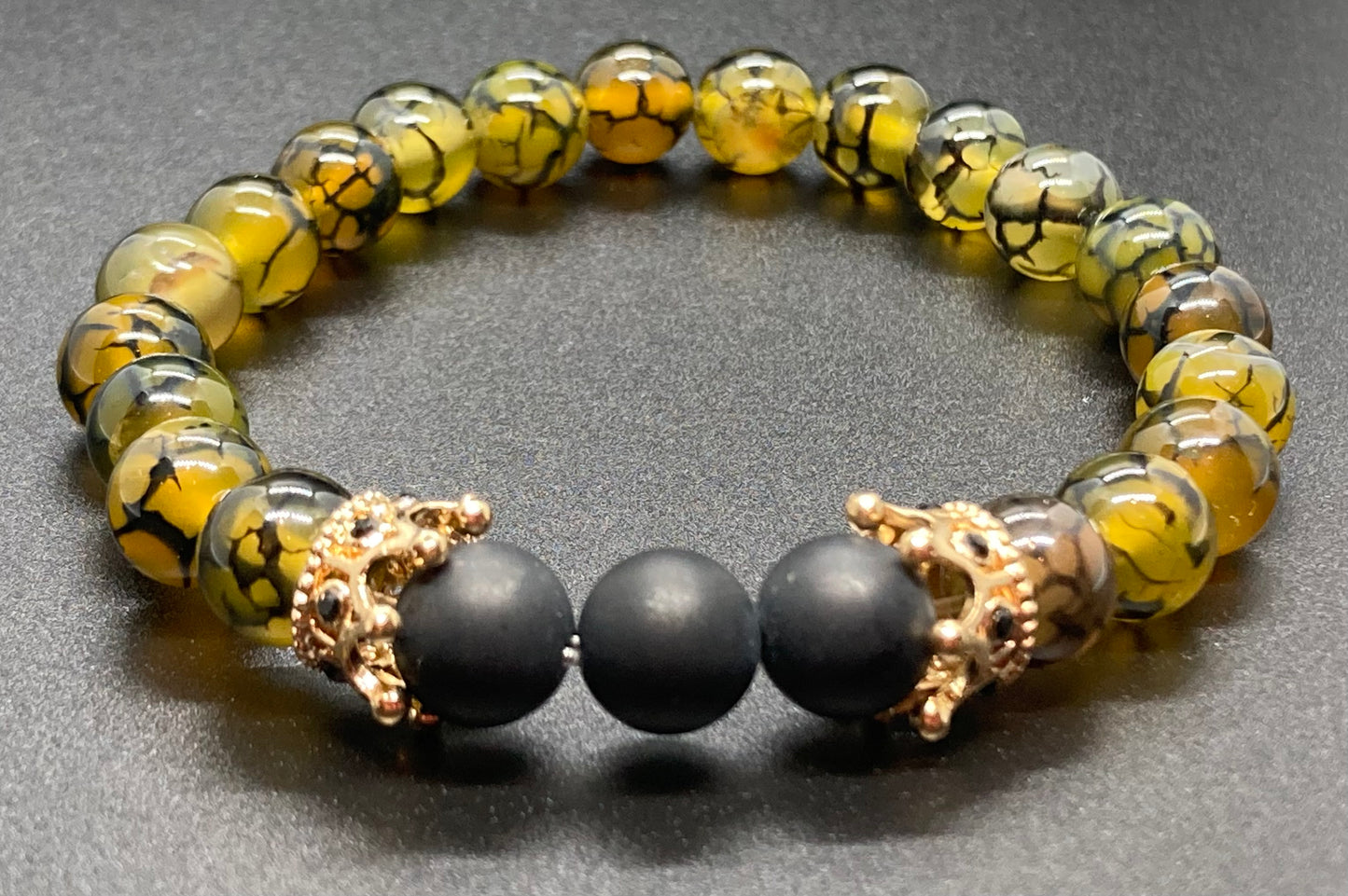 Matte Onyx/ Dragon’s Vein Agate & Dragon’s Vein Agate/ Matte Onyx 8mm matching charm bracelets