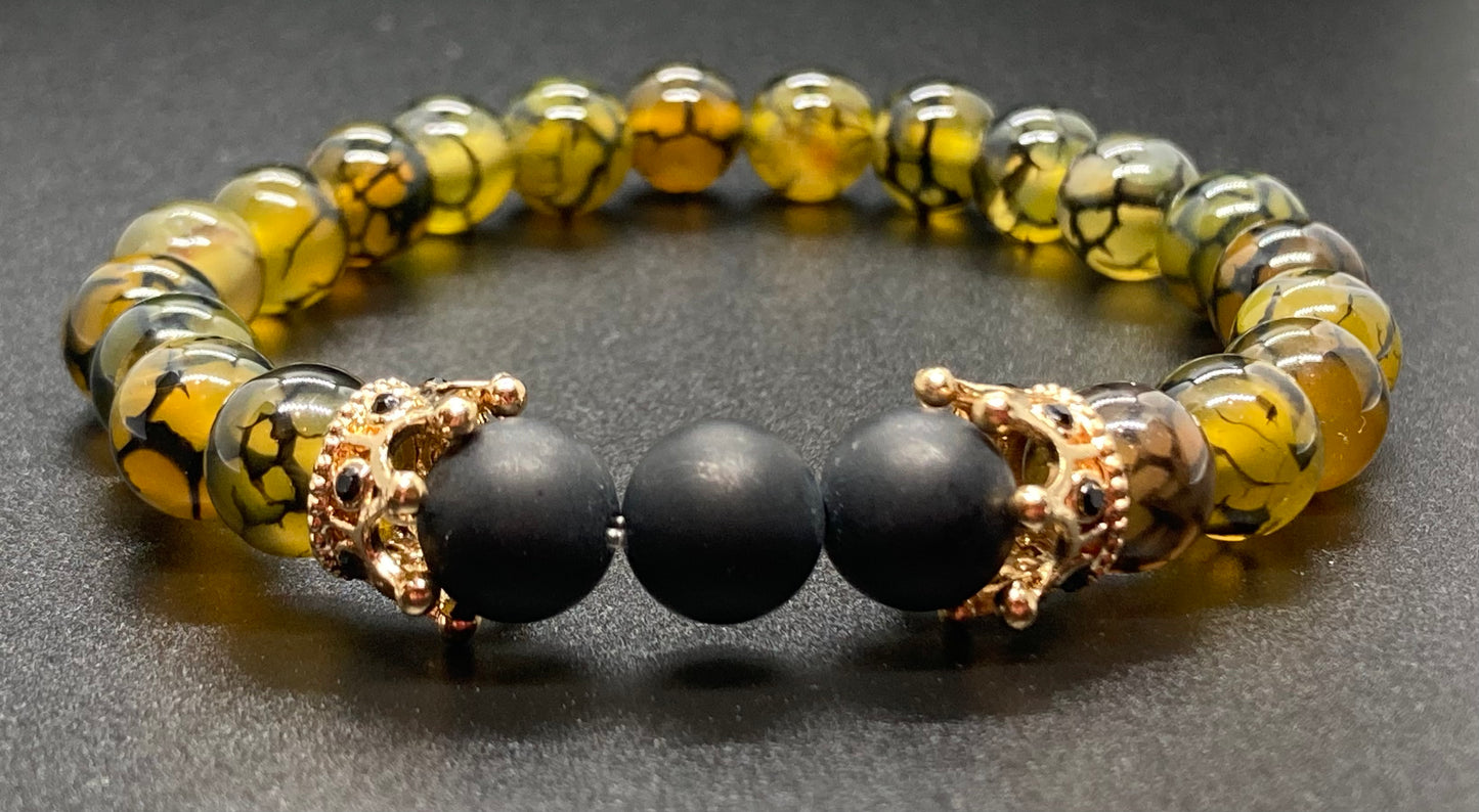 Matte Onyx/ Dragon’s Vein Agate & Dragon’s Vein Agate/ Matte Onyx 8mm matching charm bracelets