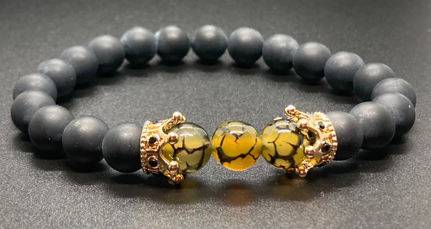 Matte Onyx/ Dragon’s Vein Agate & Dragon’s Vein Agate/ Matte Onyx 8mm matching charm bracelets