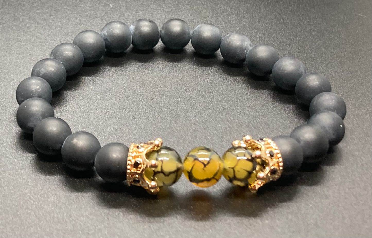 Matte Onyx/ Dragon’s Vein Agate & Dragon’s Vein Agate/ Matte Onyx 8mm matching charm bracelets