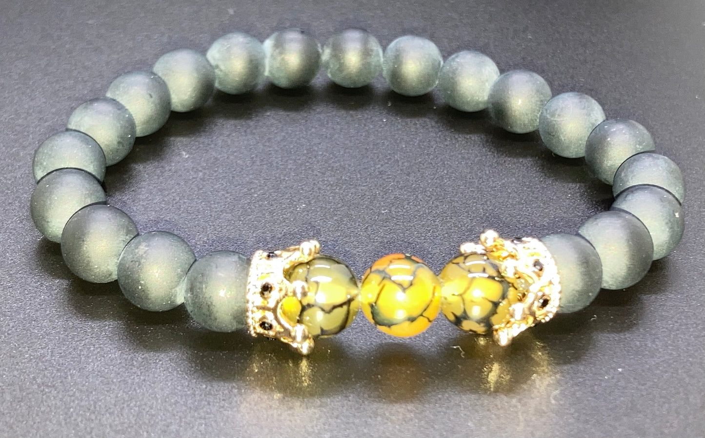 Matte Onyx/ Dragon’s Vein Agate & Dragon’s Vein Agate/ Matte Onyx 8mm matching charm bracelets