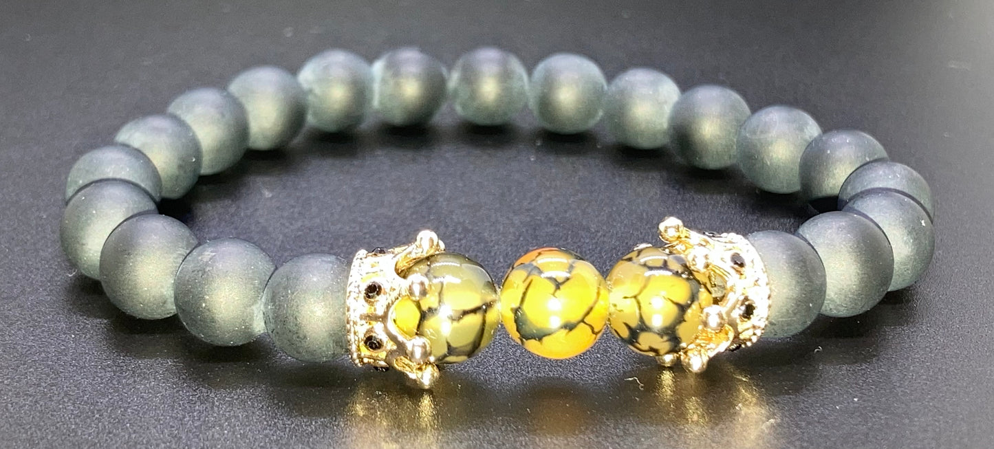 Matte Onyx/ Dragon’s Vein Agate & Dragon’s Vein Agate/ Matte Onyx 8mm matching charm bracelets