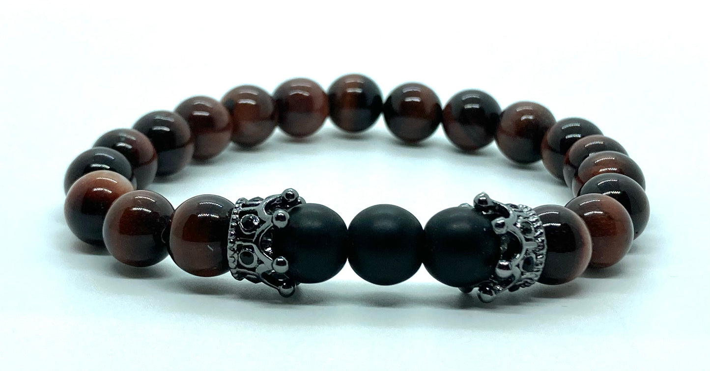 Matte Onyx/ Red Tigers eye & Red Tigers eye/ Matte Onyx 8mm matching charm bracelets