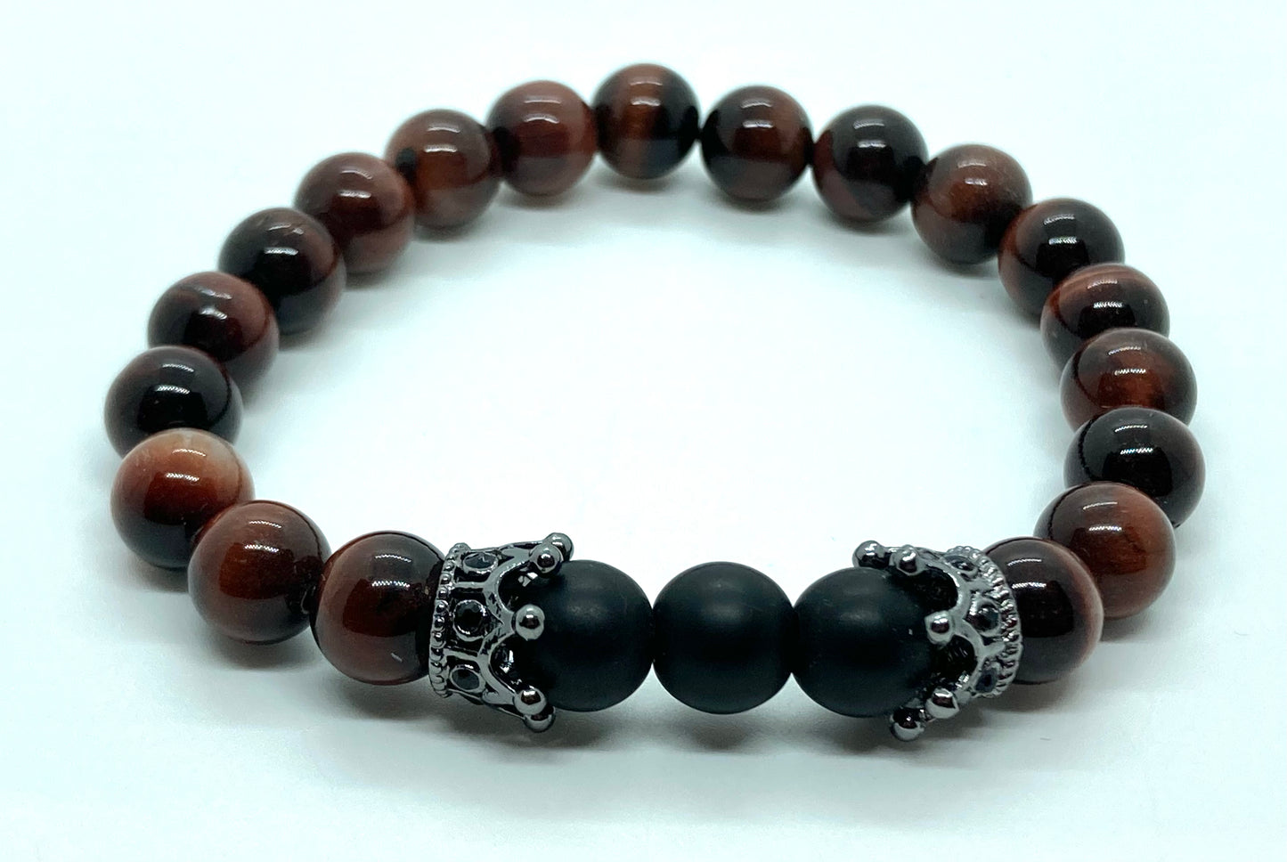 Matte Onyx/ Red Tigers eye & Red Tigers eye/ Matte Onyx 8mm matching charm bracelets