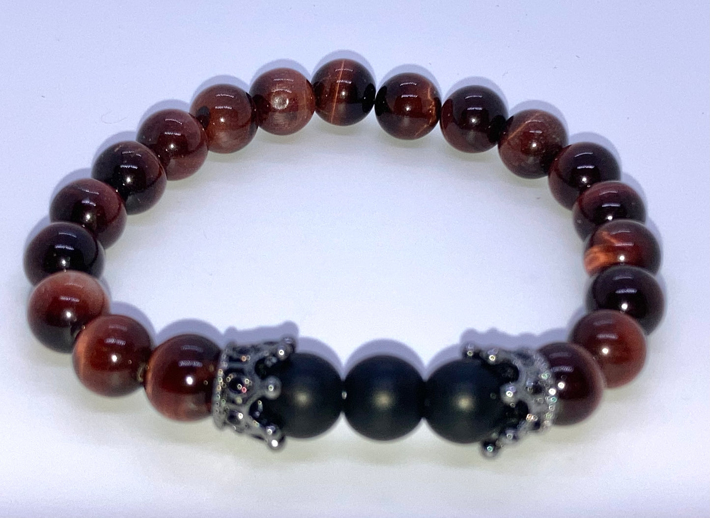 Matte Onyx/ Red Tigers eye & Red Tigers eye/ Matte Onyx 8mm matching charm bracelets