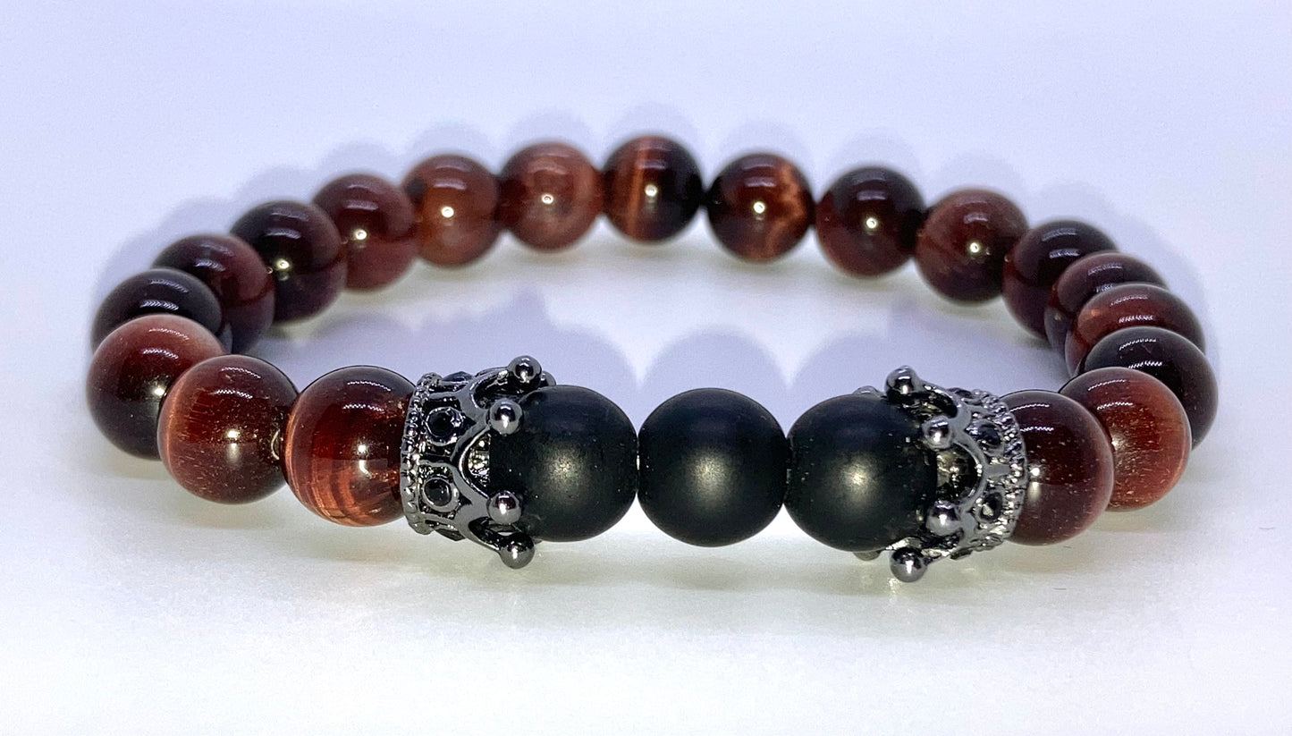 Matte Onyx/ Red Tigers eye & Red Tigers eye/ Matte Onyx 8mm matching charm bracelets
