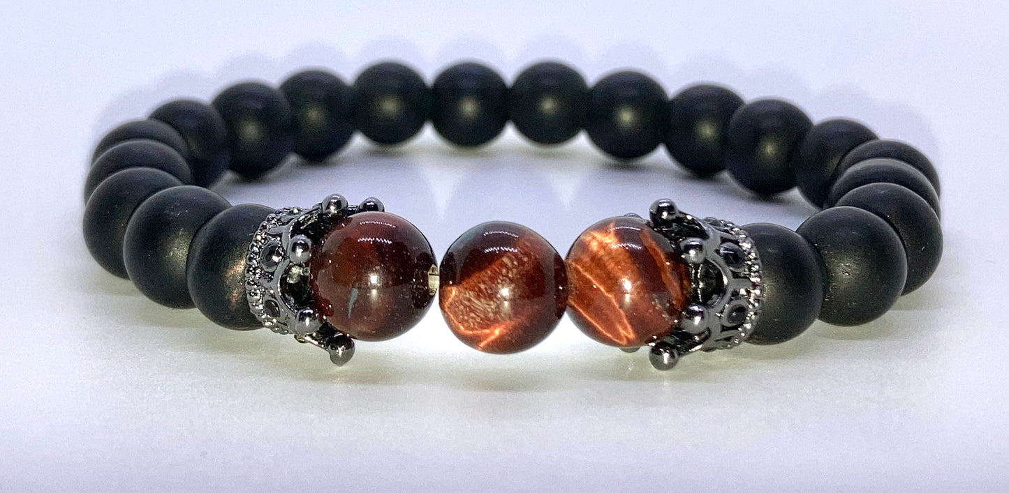 Matte Onyx & Red Tigers eye 8mm matching charm bracelets