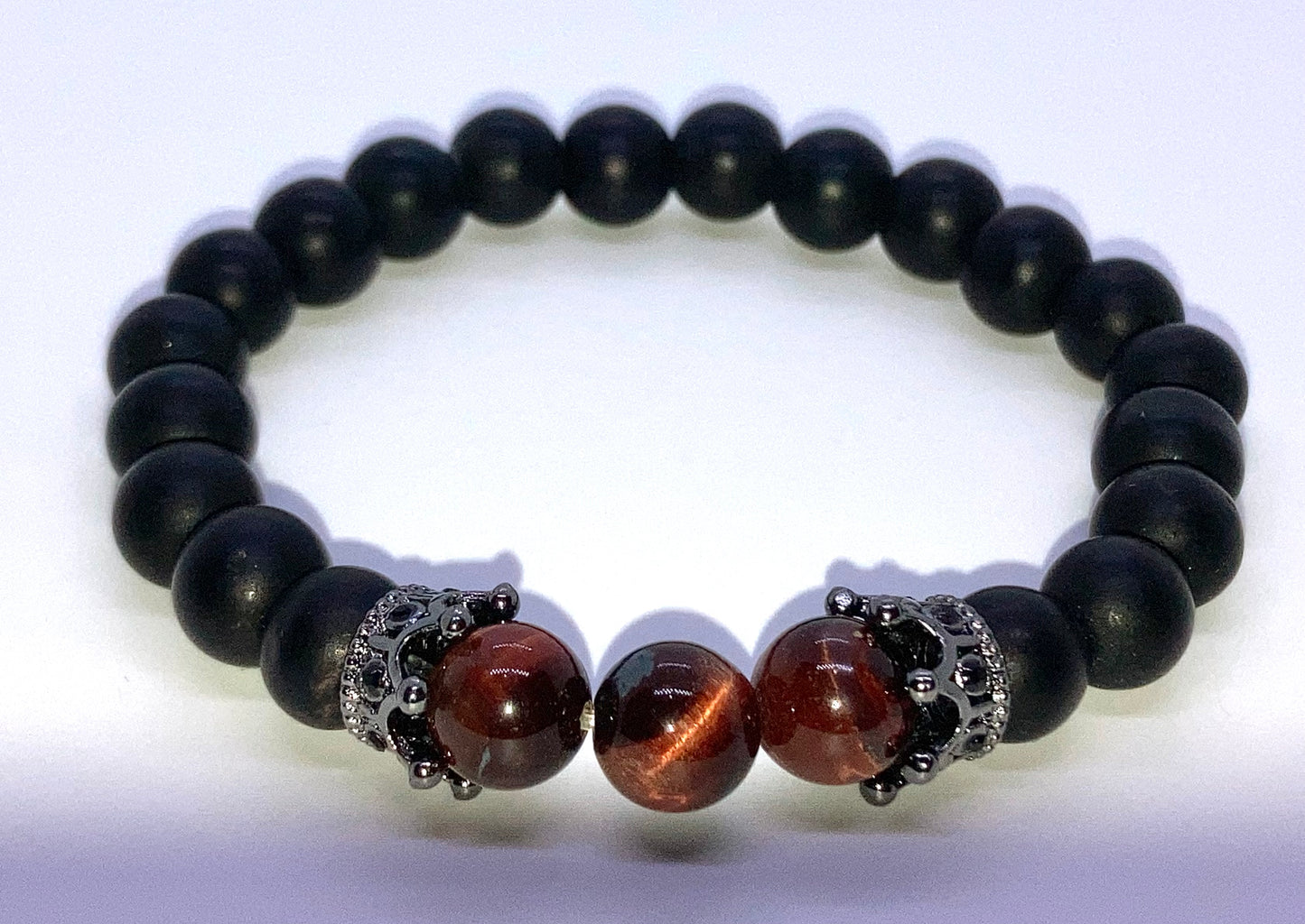 Matte Onyx & Red Tigers eye 8mm matching charm bracelets