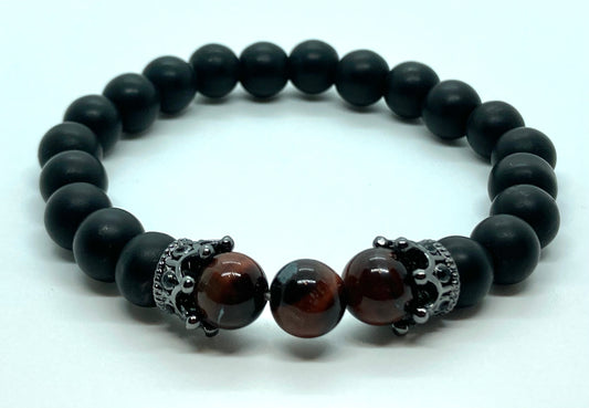 Matte Onyx/ Red Tigers eye & Red Tigers eye/ Matte Onyx 8mm matching charm bracelets