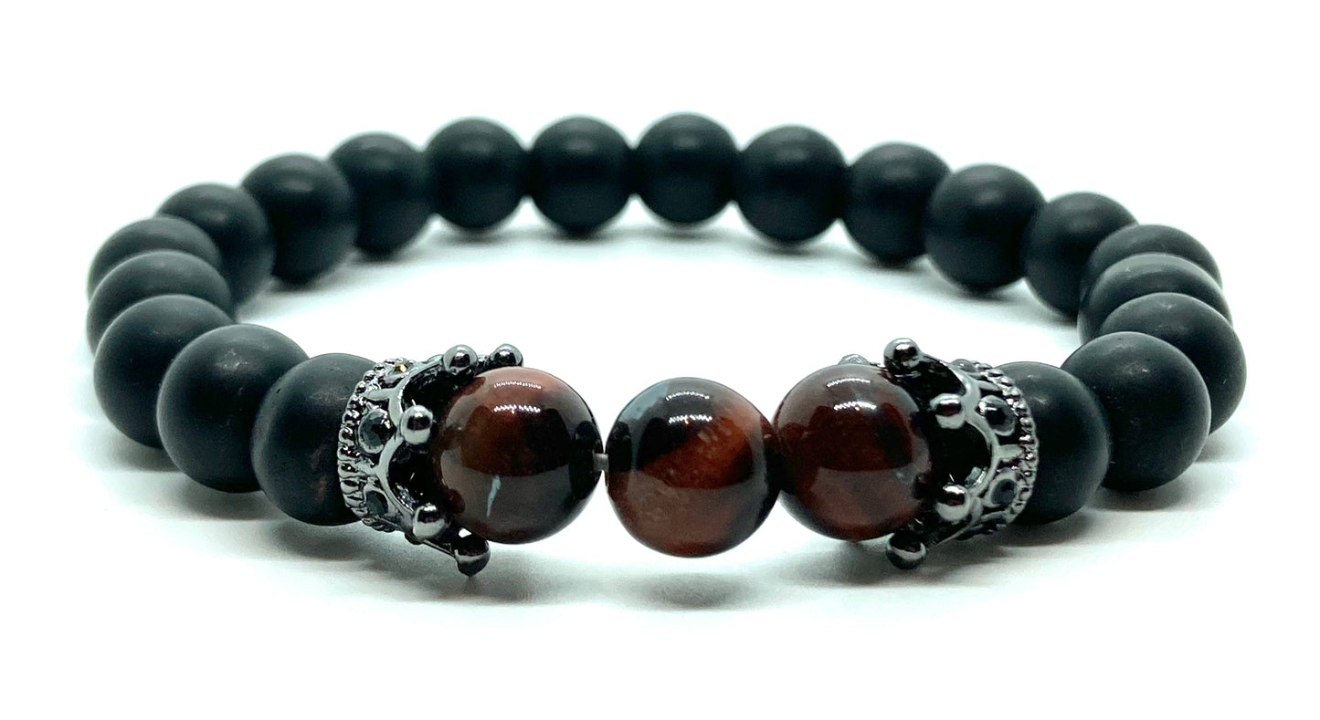 Matte Onyx/ Red Tigers eye & Red Tigers eye/ Matte Onyx 8mm matching charm bracelets