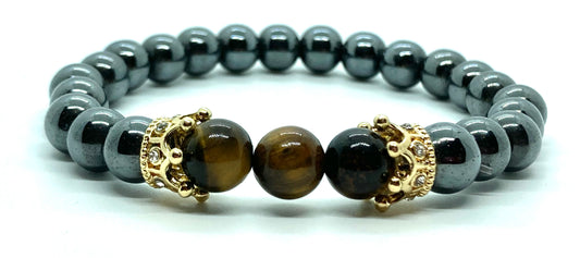 Hematite & Tigers eye 8mm matching charm bracelets