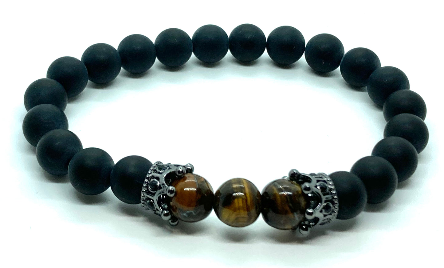 Matte Onyx & Tigers eye 8mm matching charm bracelet