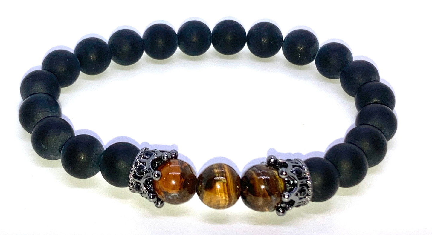 Matte Onyx & Tigers eye 8mm matching charm bracelet