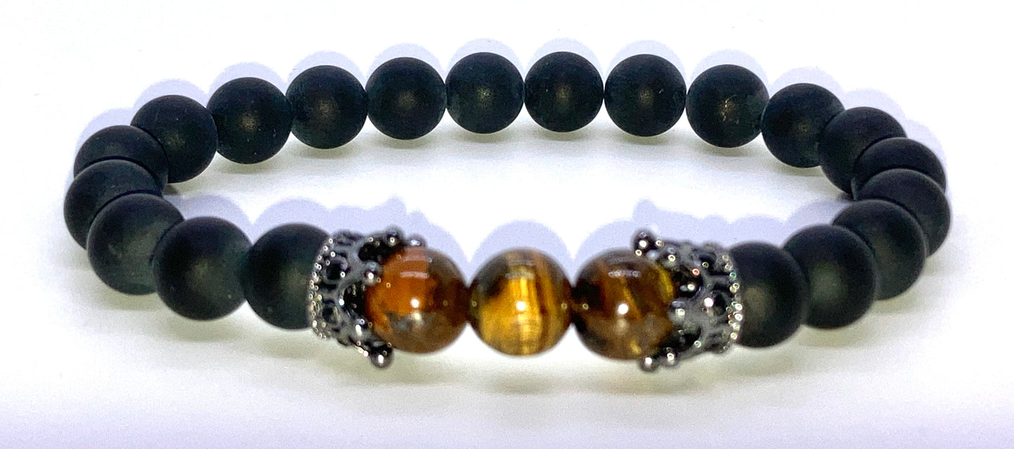 Matte Onyx & Tigers eye 8mm matching charm bracelet