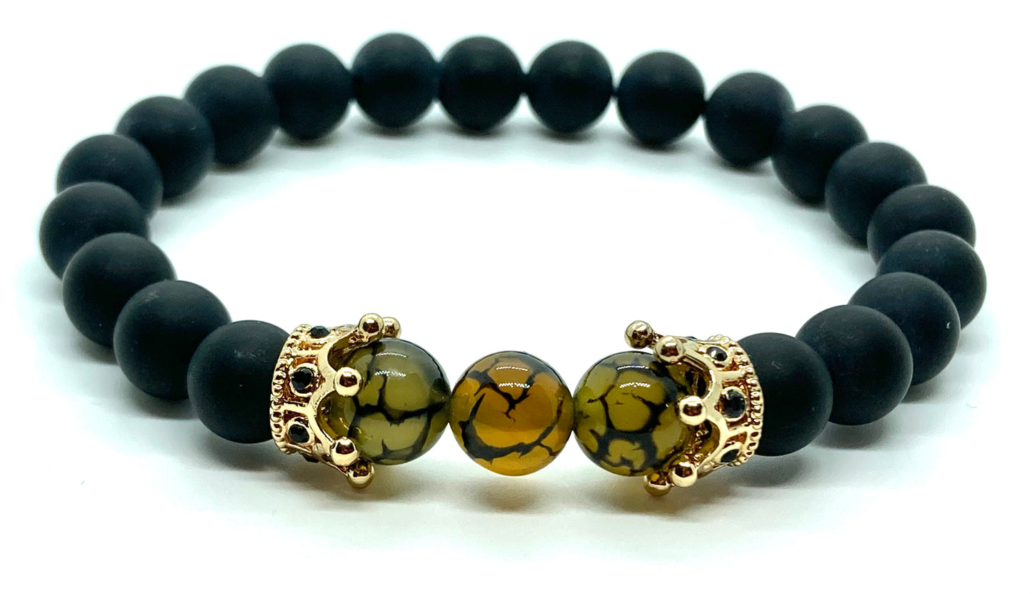 Matte Onyx/ Dragon’s Vein Agate & Dragon’s Vein Agate/ Matte Onyx 8mm matching charm bracelets