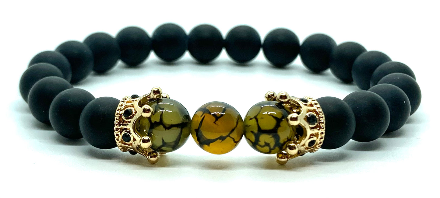 Matte Onyx/ Dragon’s Vein Agate & Dragon’s Vein Agate/ Matte Onyx 8mm matching charm bracelets
