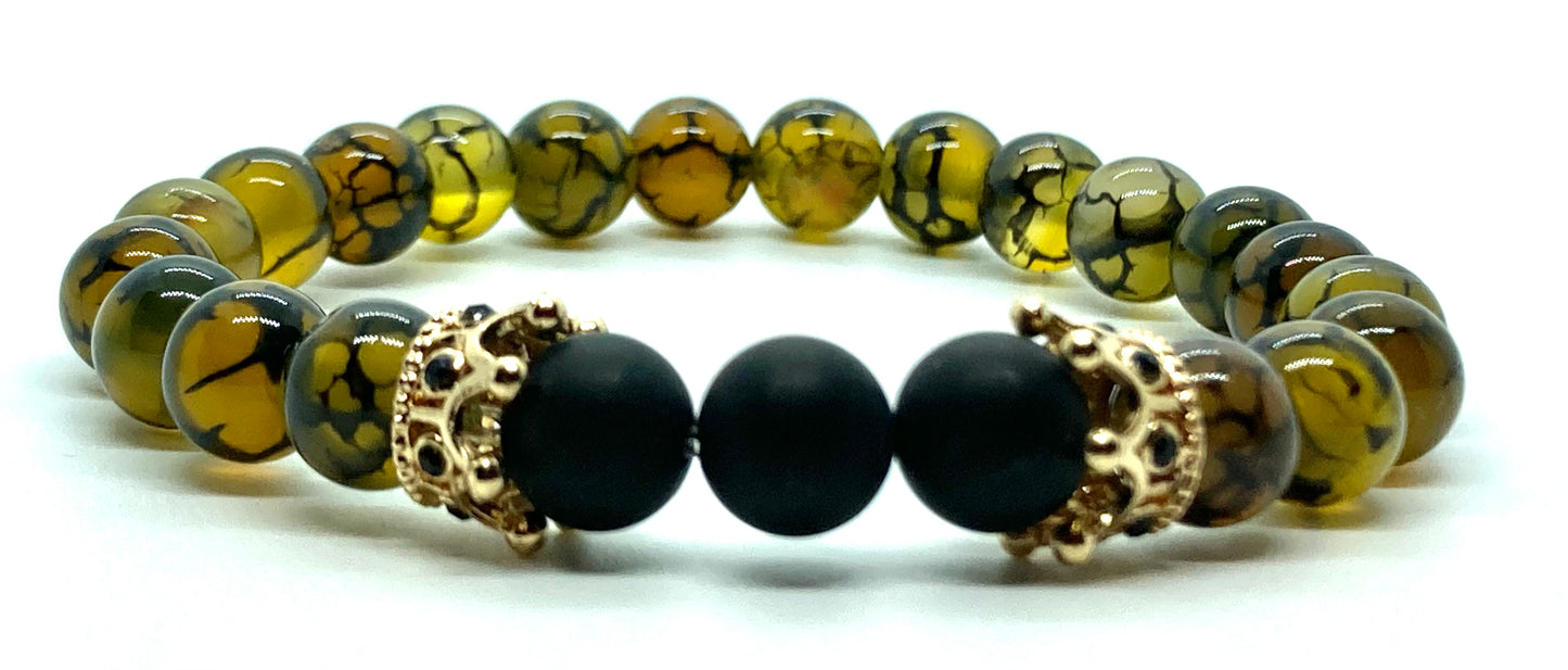 Matte Onyx/ Dragon’s Vein Agate & Dragon’s Vein Agate/ Matte Onyx 8mm matching charm bracelets