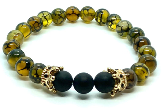 Matte Onyx/ Dragon’s Vein Agate & Dragon’s Vein Agate/ Matte Onyx 8mm matching charm bracelets