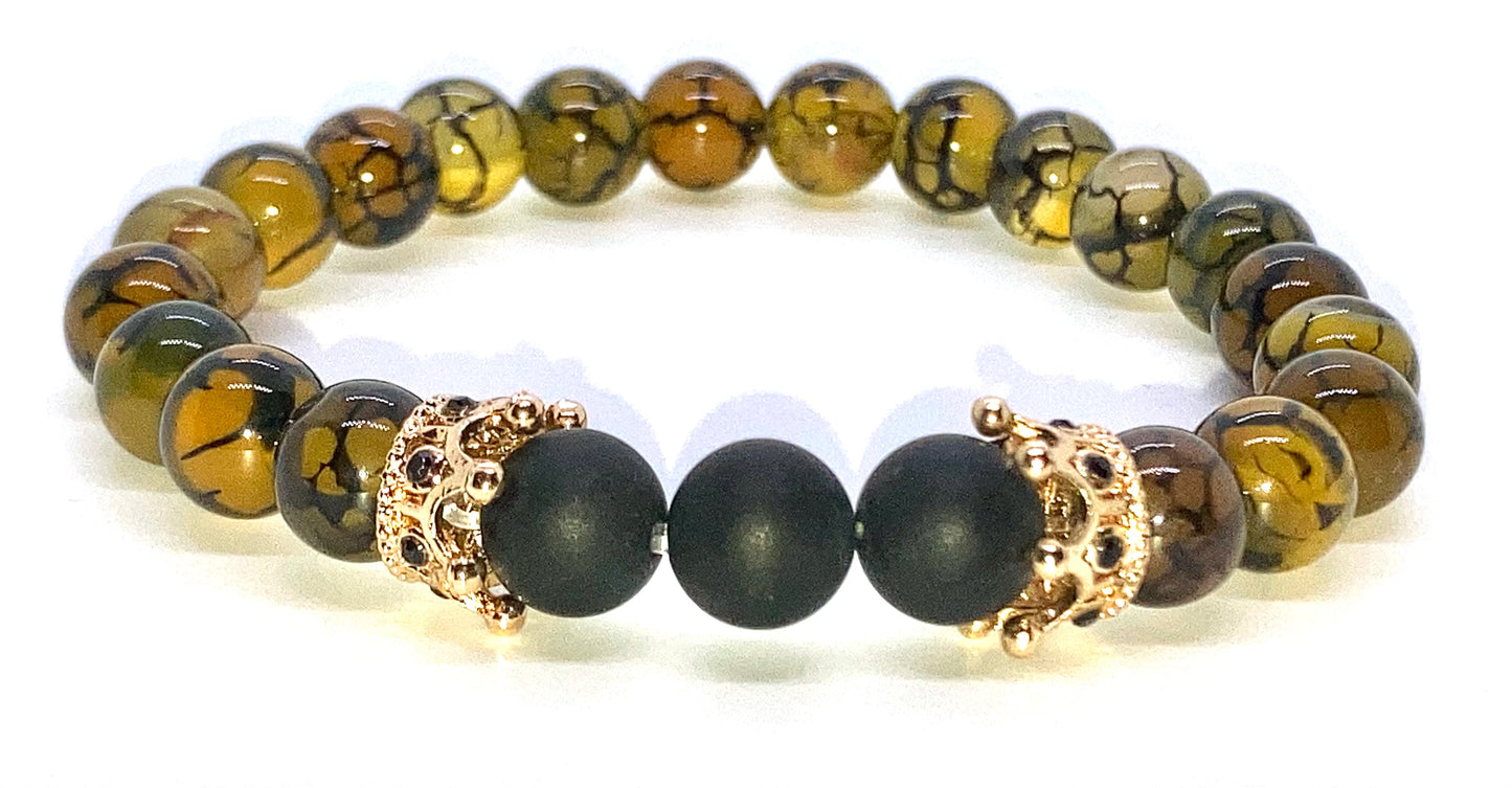 Matte Onyx/ Dragon’s Vein Agate & Dragon’s Vein Agate/ Matte Onyx 8mm matching charm bracelets