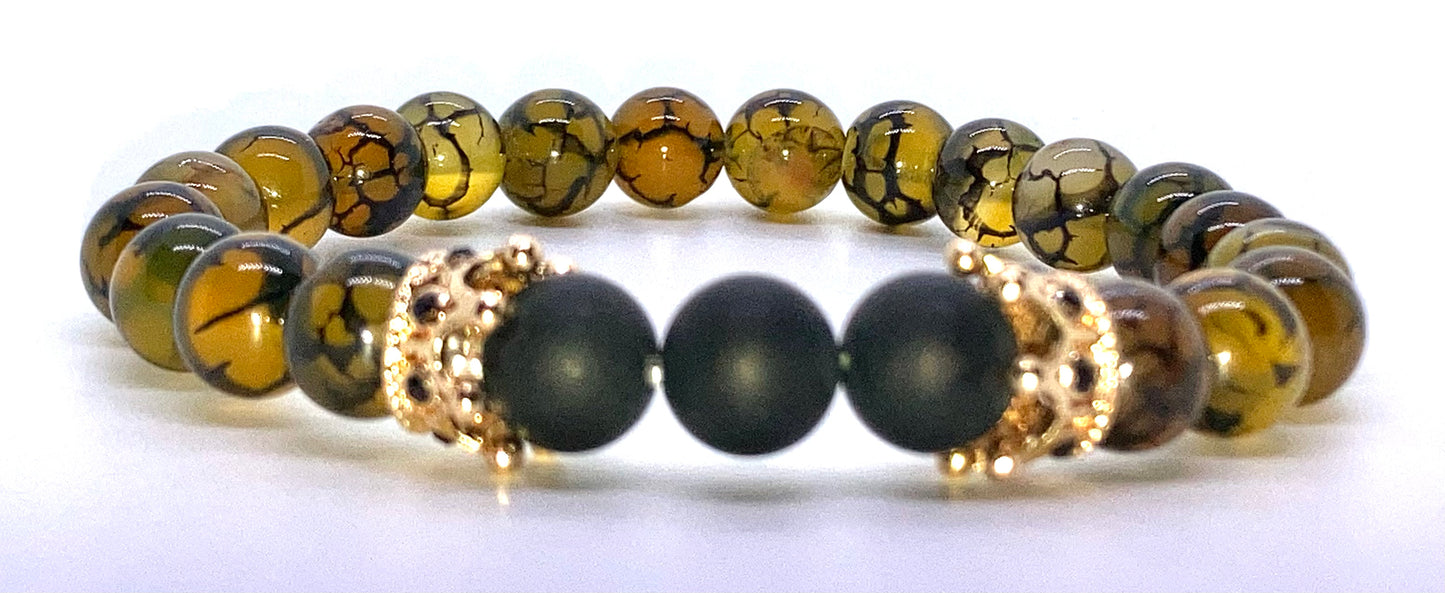 Matte Onyx/ Dragon’s Vein Agate & Dragon’s Vein Agate/ Matte Onyx 8mm matching charm bracelets